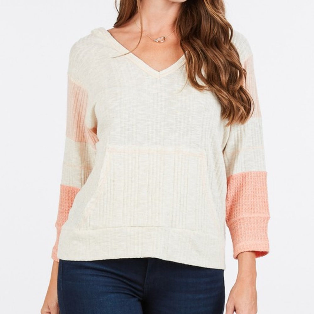 🌸Cream Color Block Knit Hoodie🌸